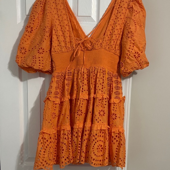 Cynthia Rowley Orange Puff Sleeve Mini Sundress - Picture 2 of 4